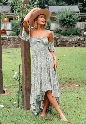 Eva Bandeau High Low dress in Olive