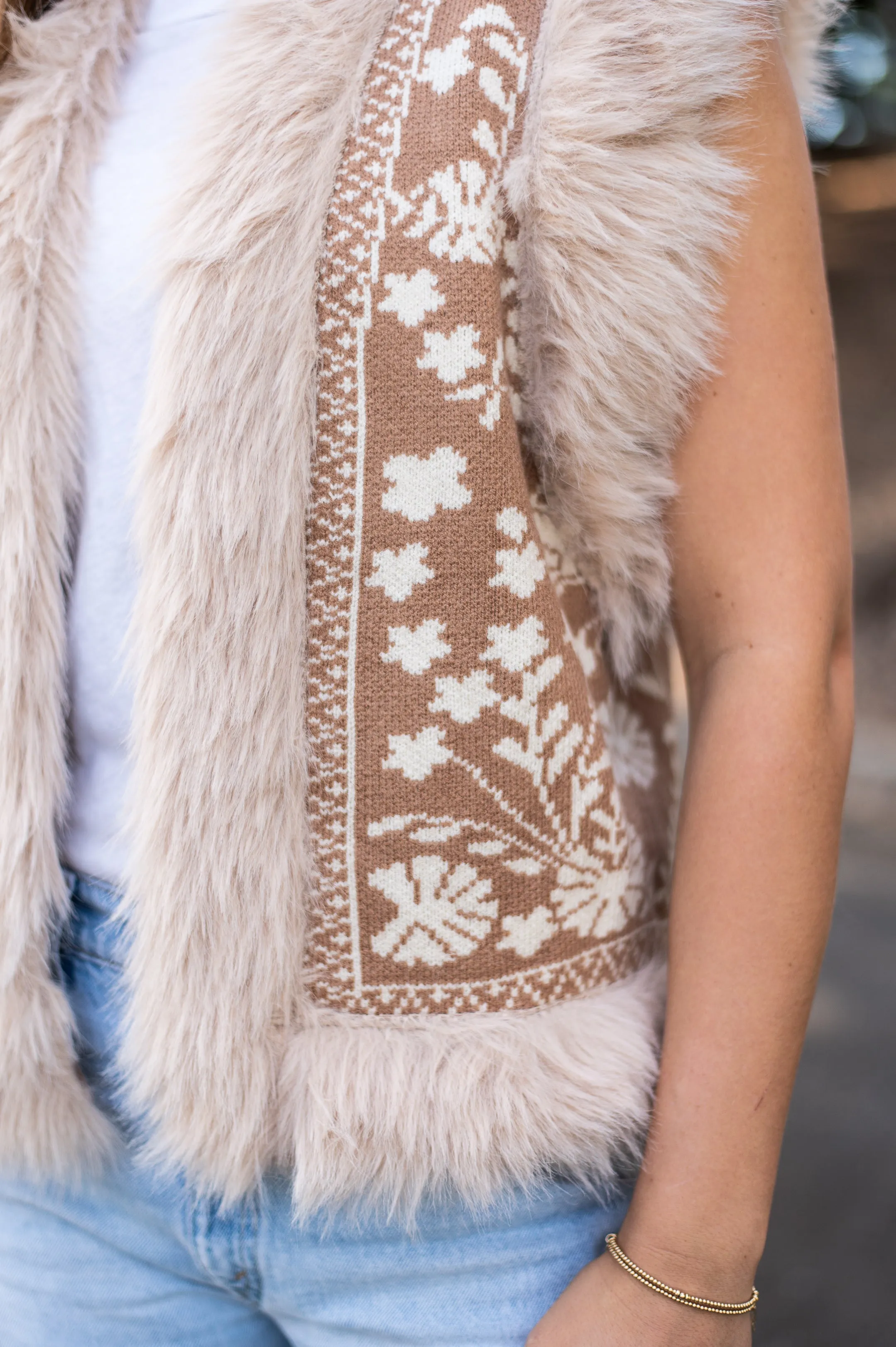 Fern Fur Trim Vest | Beige