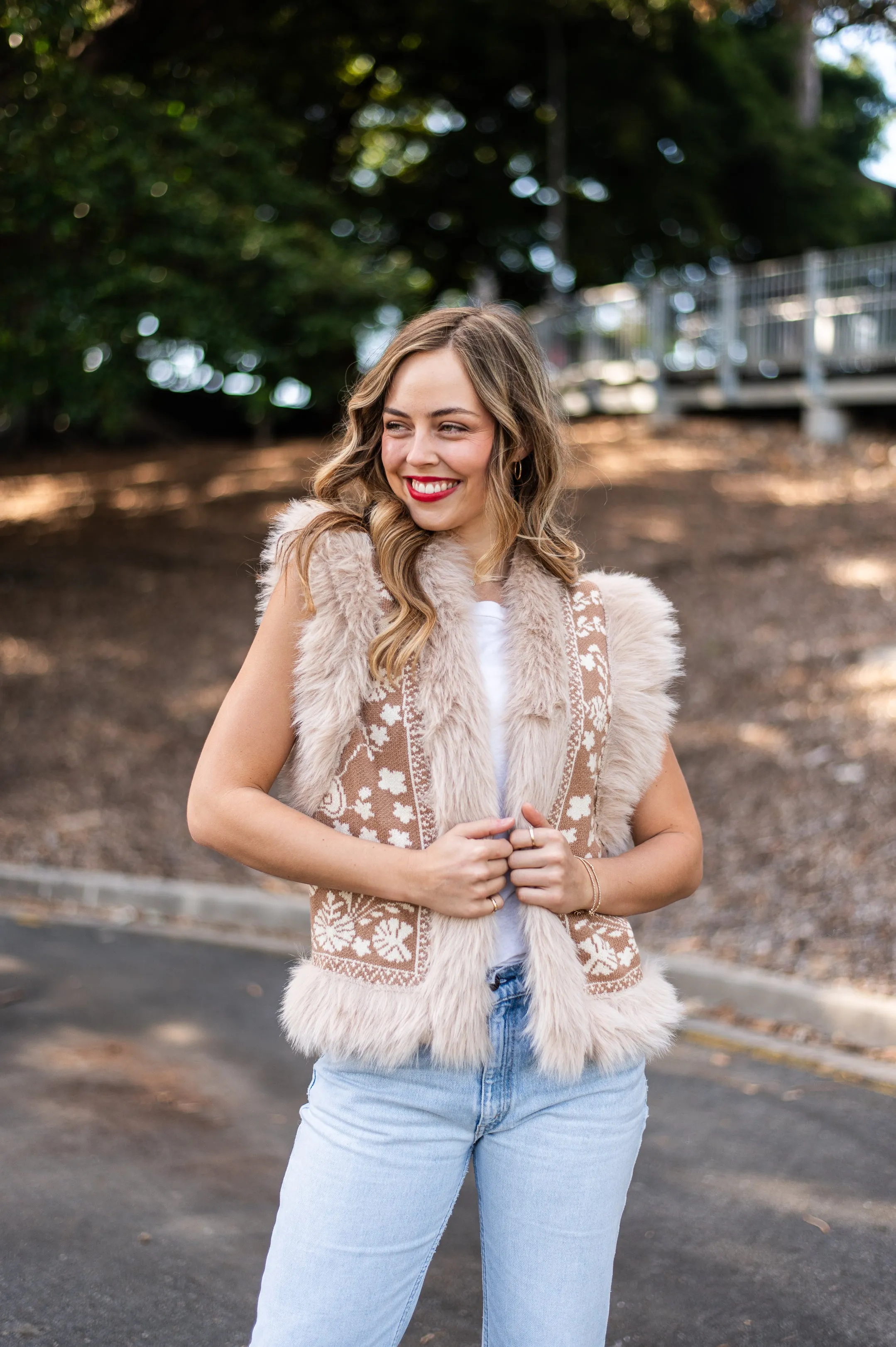 Fern Fur Trim Vest | Beige