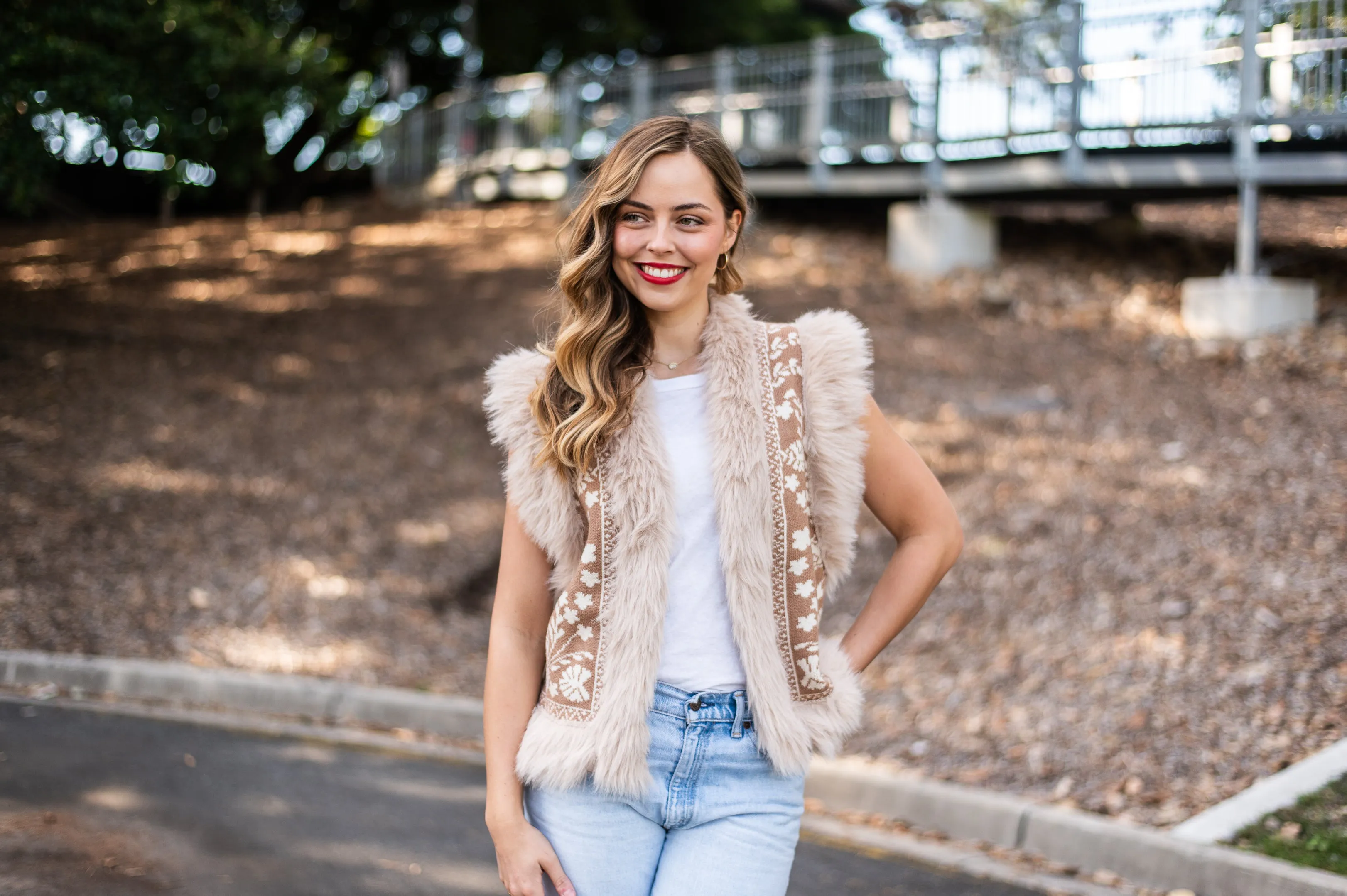 Fern Fur Trim Vest | Beige