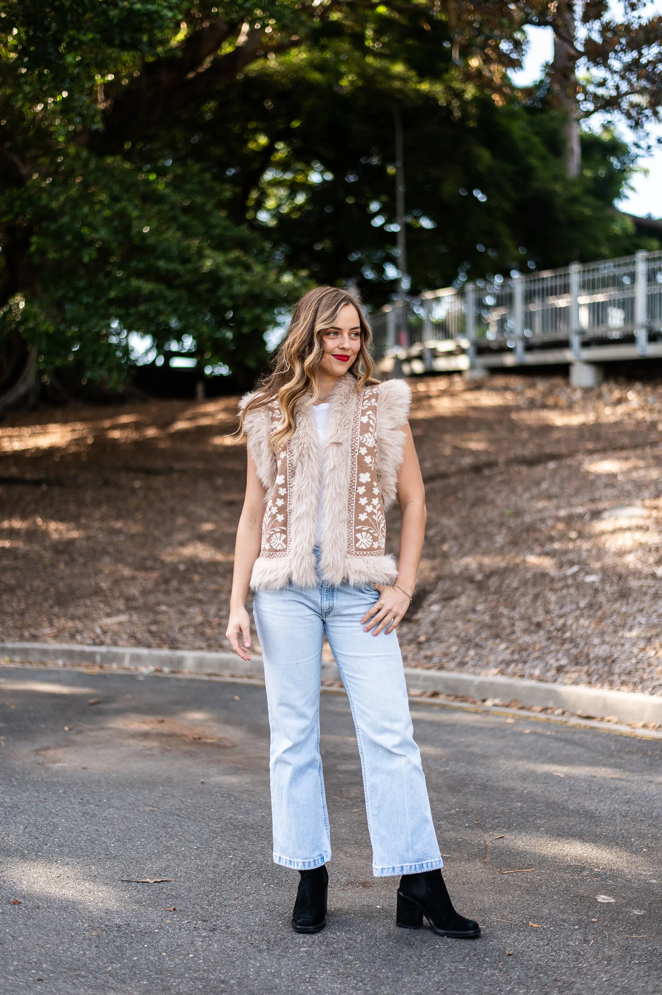 Fern Fur Trim Vest | Beige