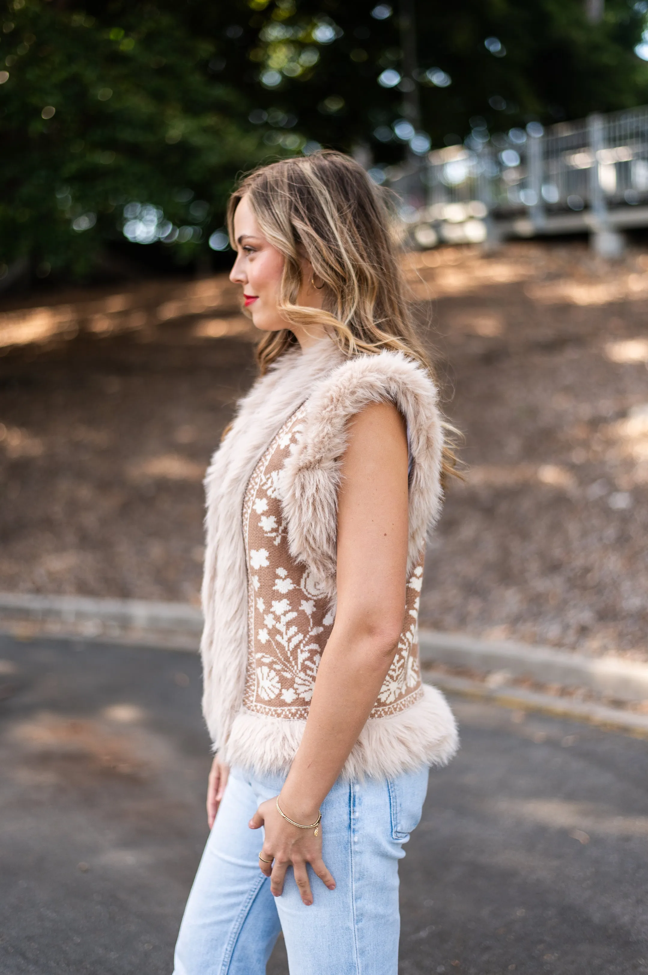 Fern Fur Trim Vest | Beige