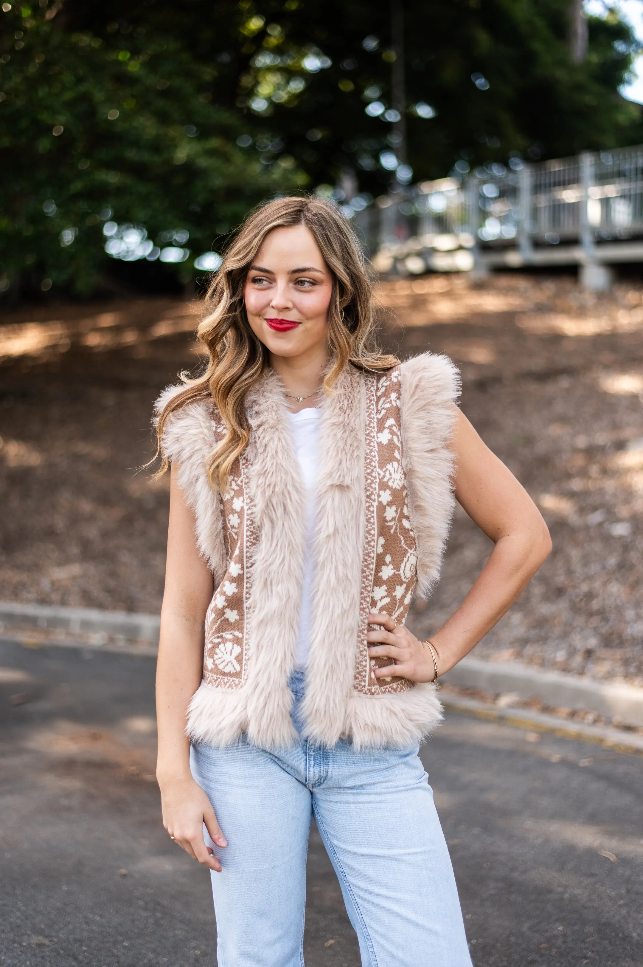 Fern Fur Trim Vest | Beige