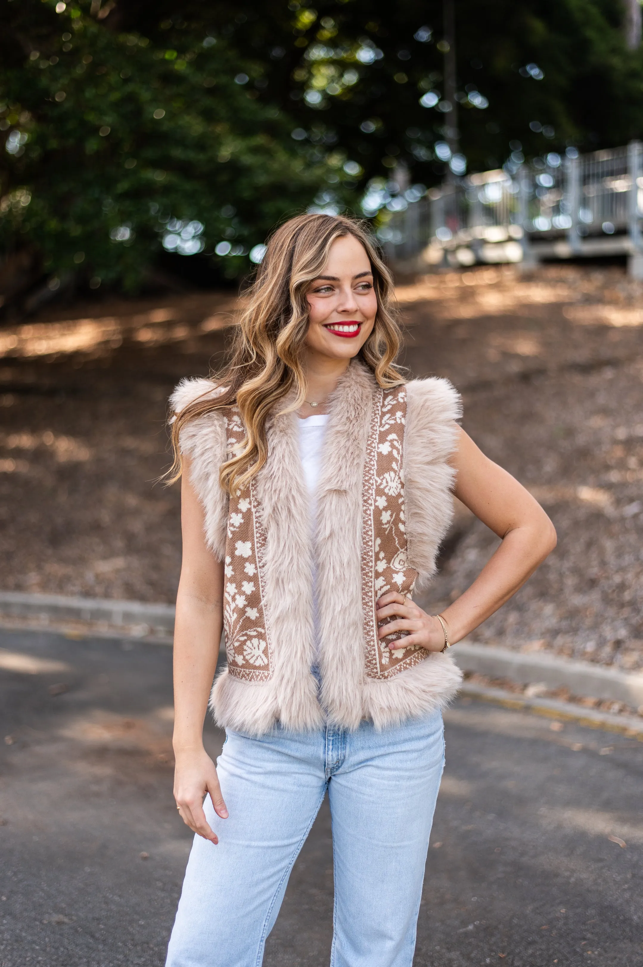 Fern Fur Trim Vest | Beige