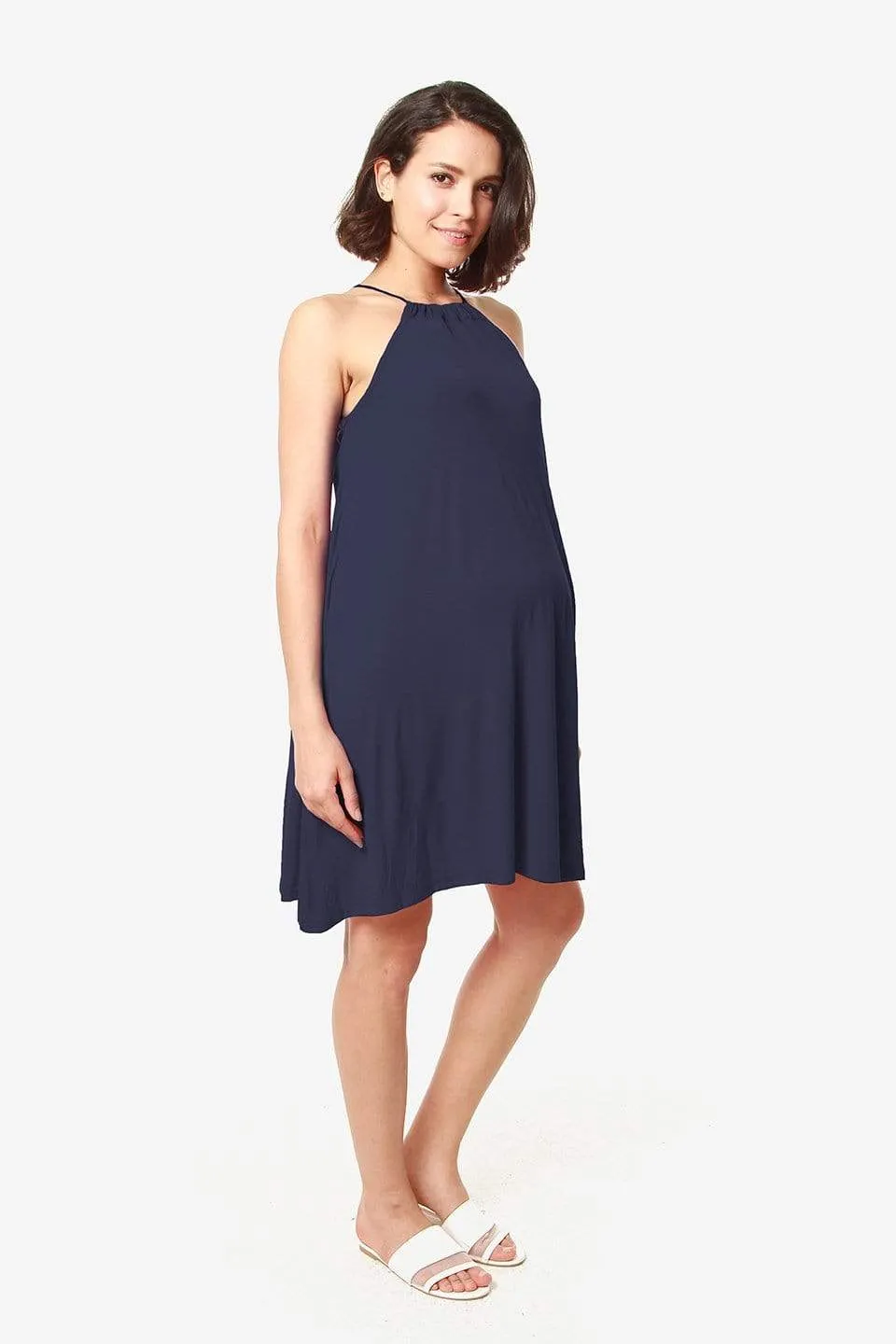 Fianna Sleeveless Bamboo Cotton Nursing Dress Navy