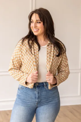 Field Of Daisies Crop Brown Floral Button Down