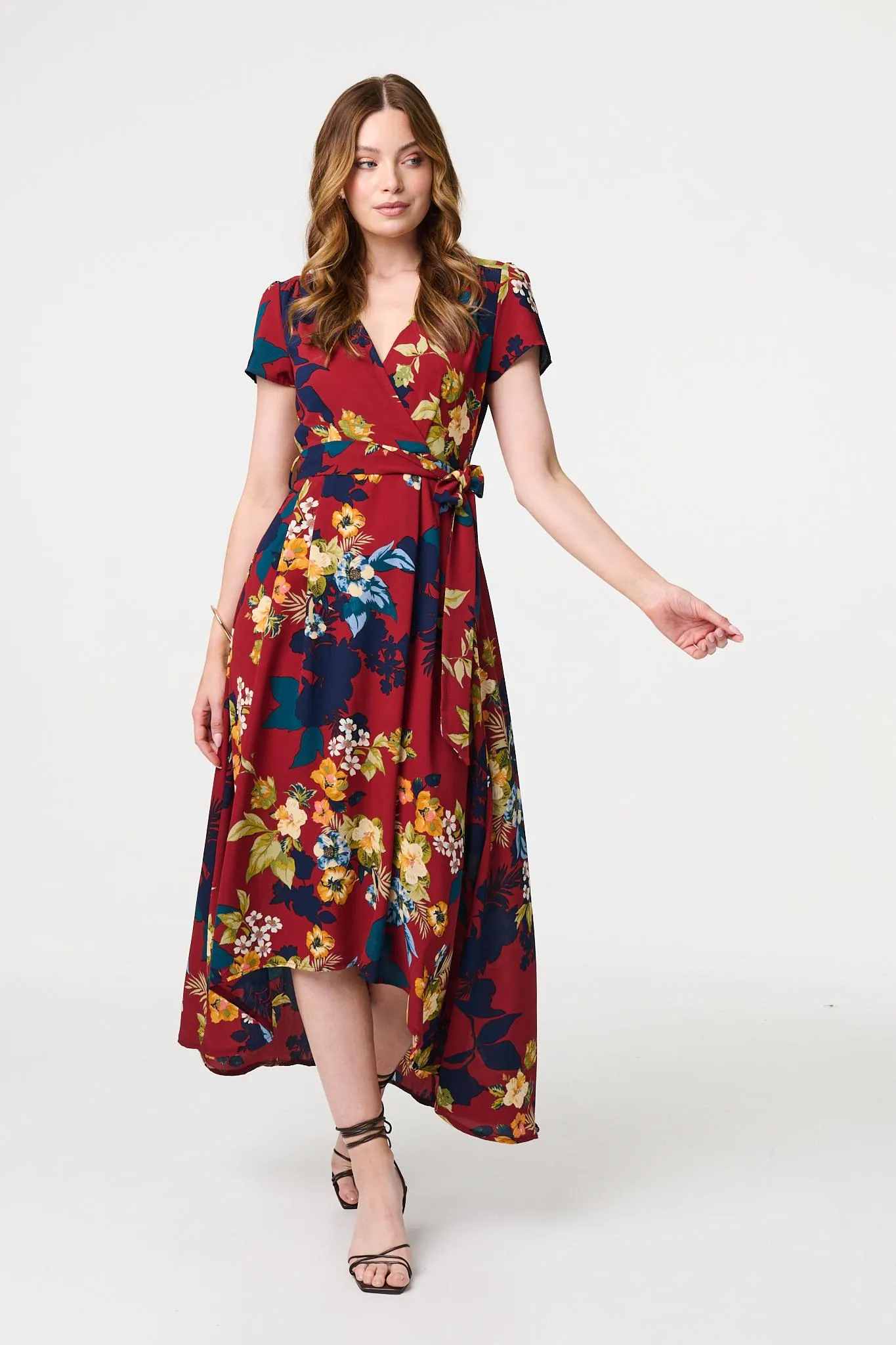 Floral High Low Wrap Maxi Dress