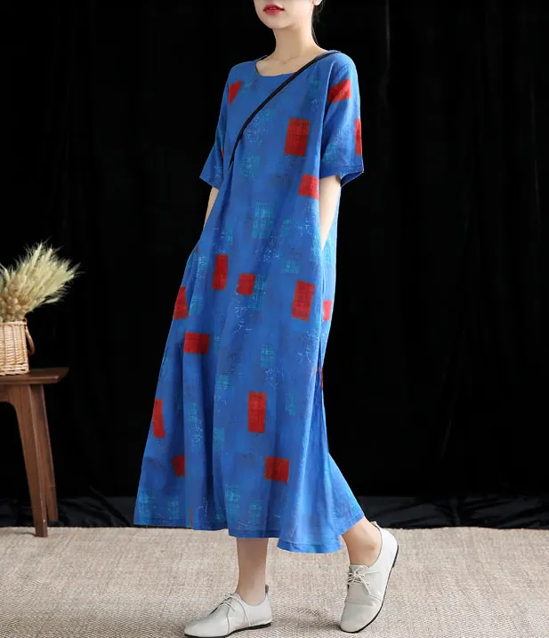 Floral Long Sleeve Summer Spring Cotton Linen Women Dresses DZA20691