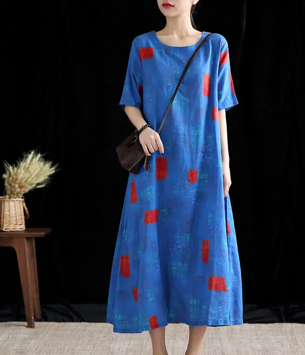 Floral Long Sleeve Summer Spring Cotton Linen Women Dresses DZA20691