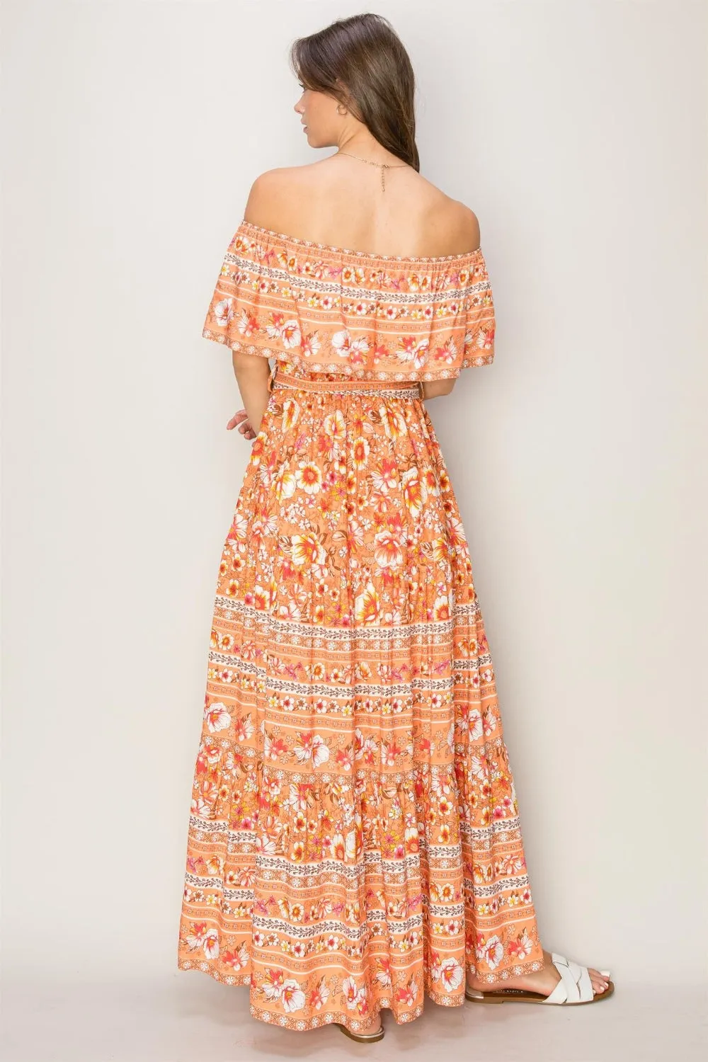 Floral Off-Shoulder Tie Front Maxi Dress