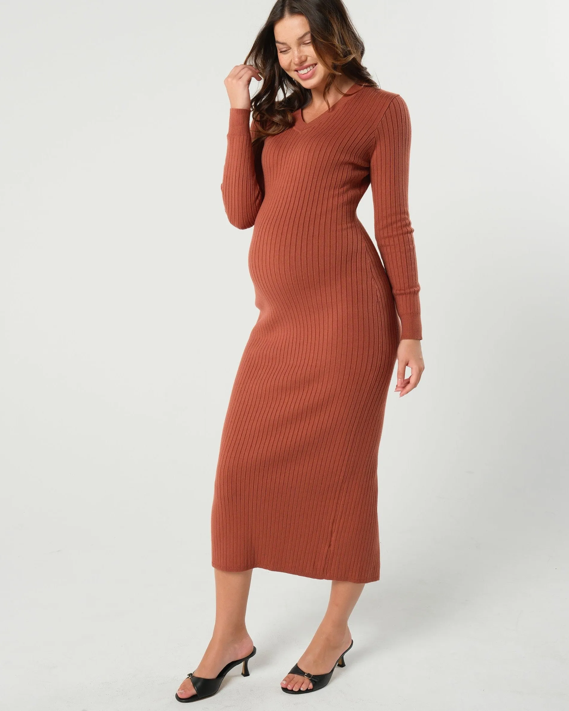 Full Body Maternity & Nursing Sweater Dress in Cotton Knit