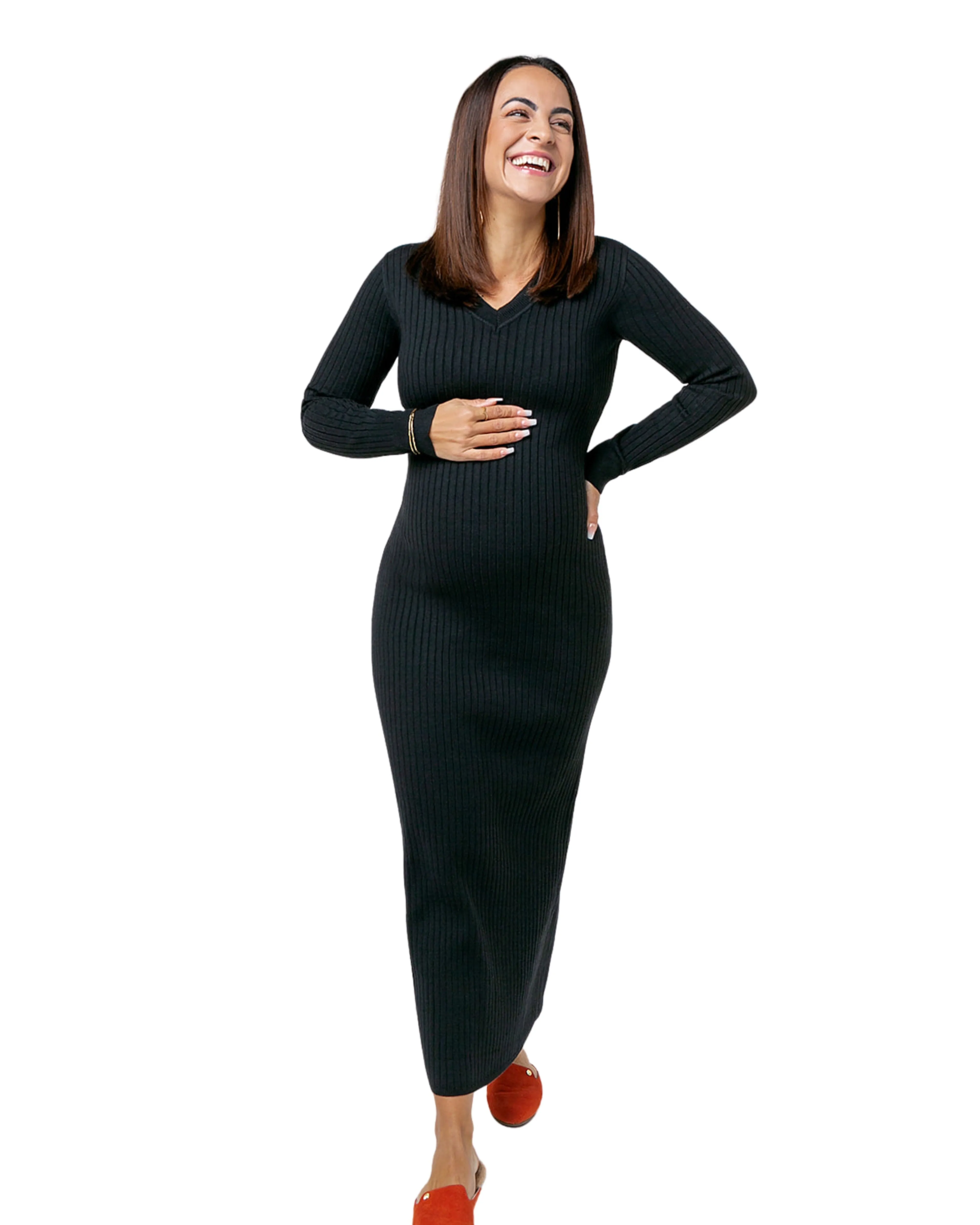 Full Body Maternity & Nursing Sweater Dress in Cotton Knit