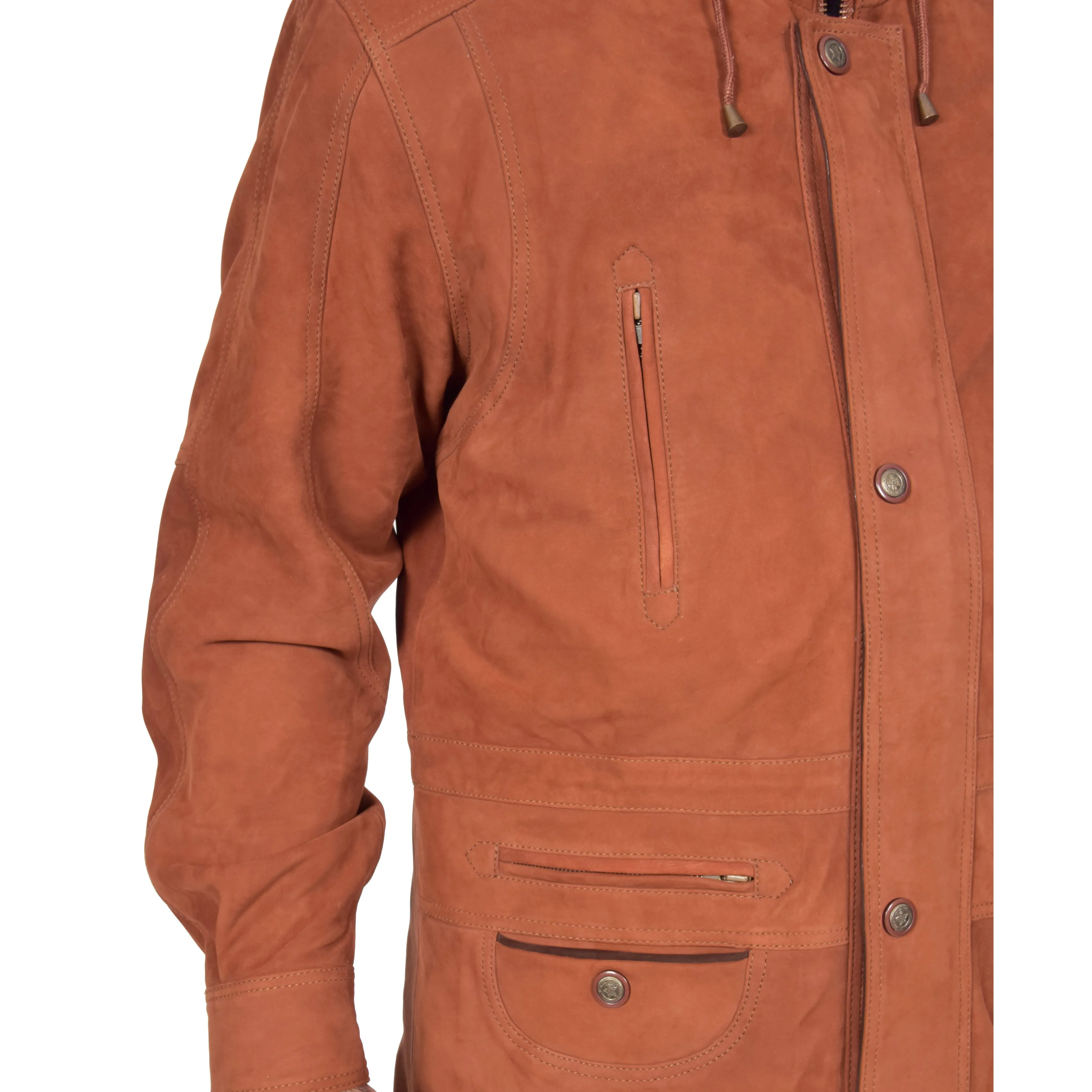 Gents Nubuck Leather Parka Coat Henry Tan