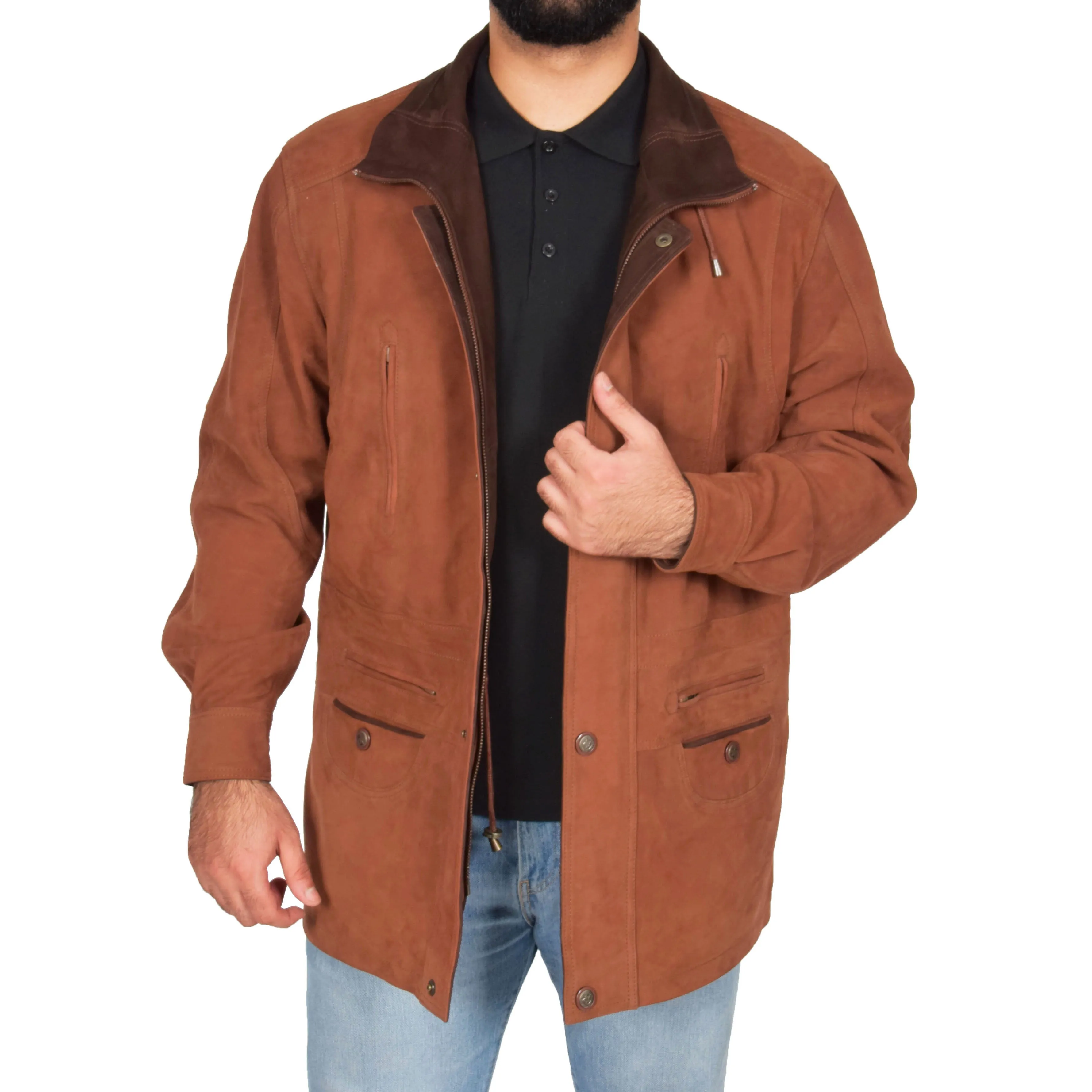 Gents Nubuck Leather Parka Coat Henry Tan