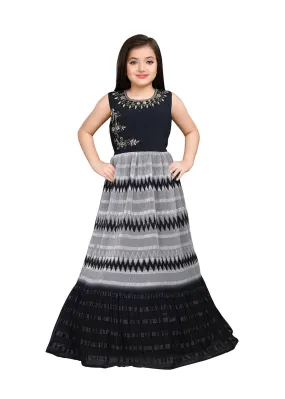 Grey Coloured Ethnic Gown Maxi Dress Chinon Fabric Gown For Girls