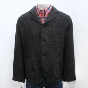 Grey Herringbone Tweed Wool Coat