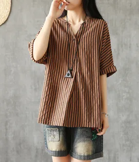 Half Sleeve Summer Women Casual Top Blouses Tops Cotton Linen Shirts  DZA2005247