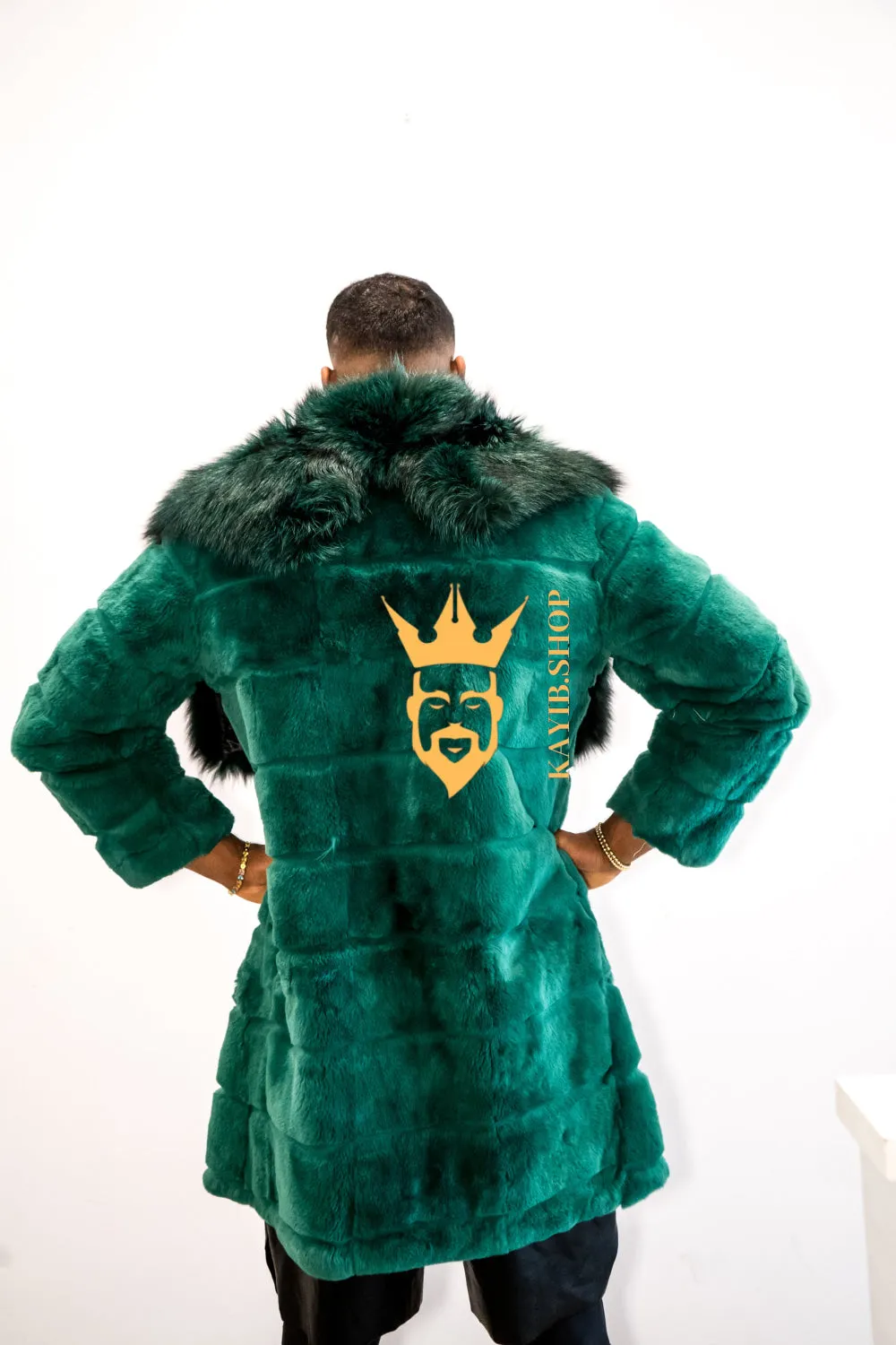 Handmade Luxury Winter Men's Rex Rabbit Fur Coat with Super Large Raccoon Collar - Premium Fashion coat