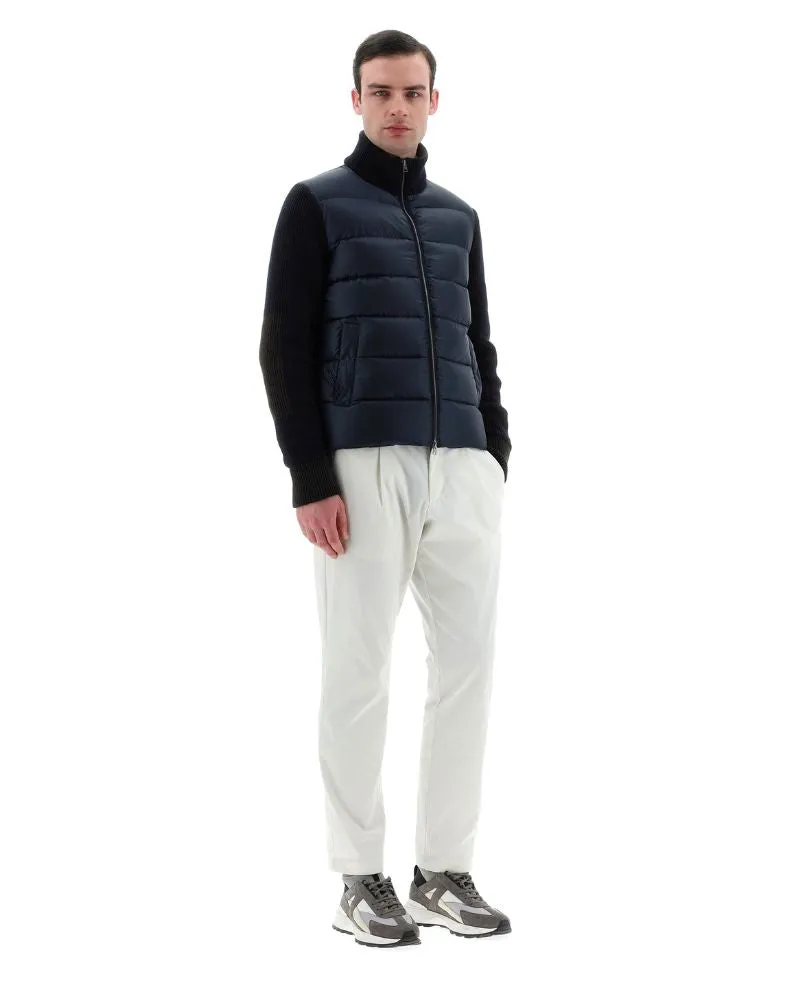 Herno Bomber Jacket in Nylon Ultralight and Vanish' Knit - Navy