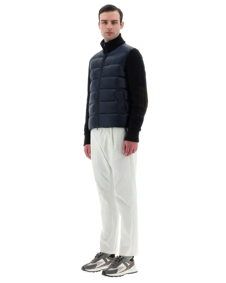 Herno Bomber Jacket in Nylon Ultralight and Vanish' Knit - Navy