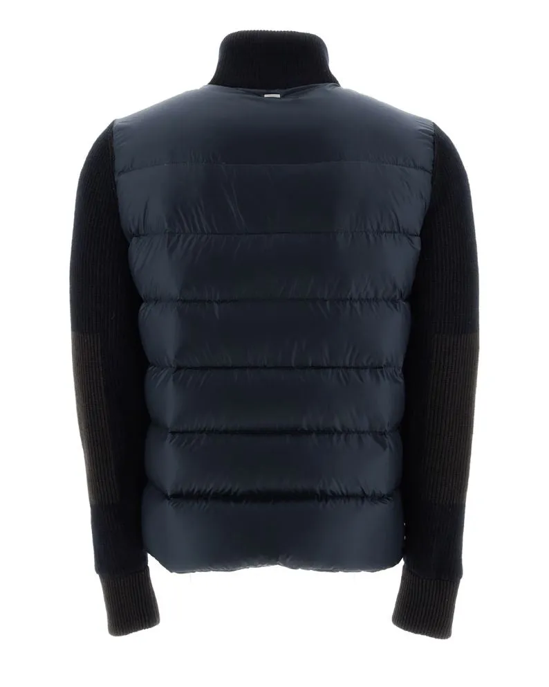 Herno Bomber Jacket in Nylon Ultralight and Vanish' Knit - Navy