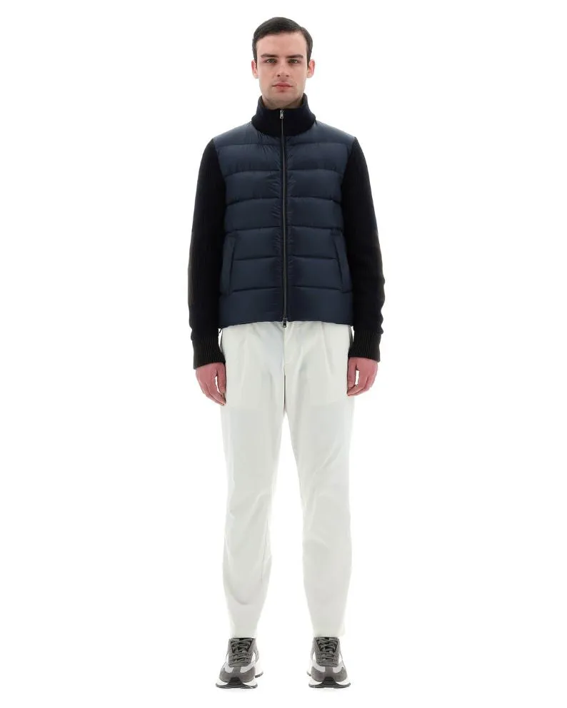 Herno Bomber Jacket in Nylon Ultralight and Vanish' Knit - Navy