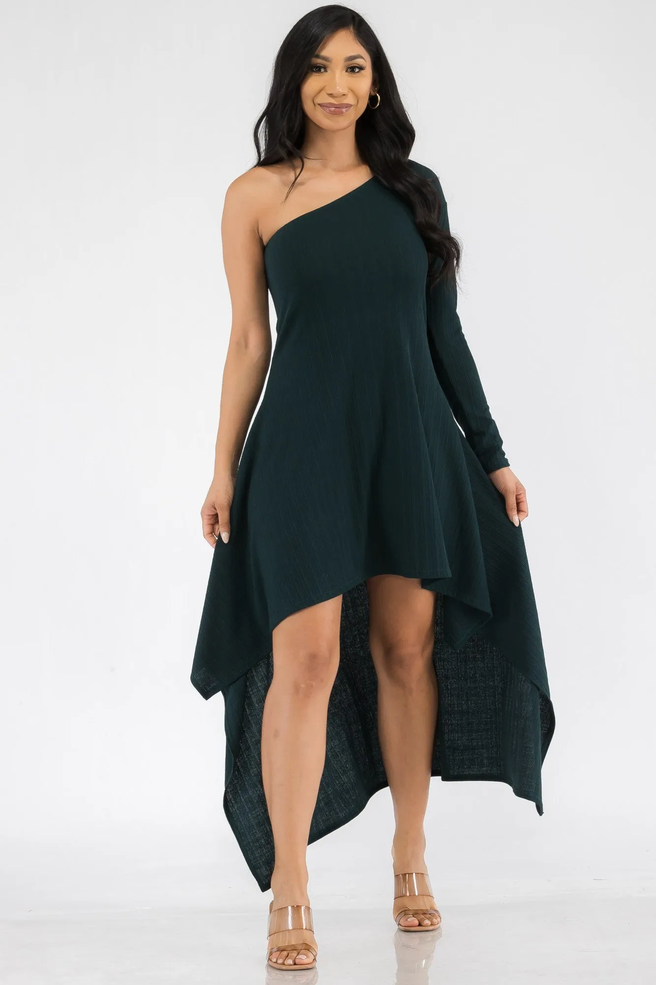 HH597X-SL - ONE SHOULDER HIGH LOW MAXI DRESS