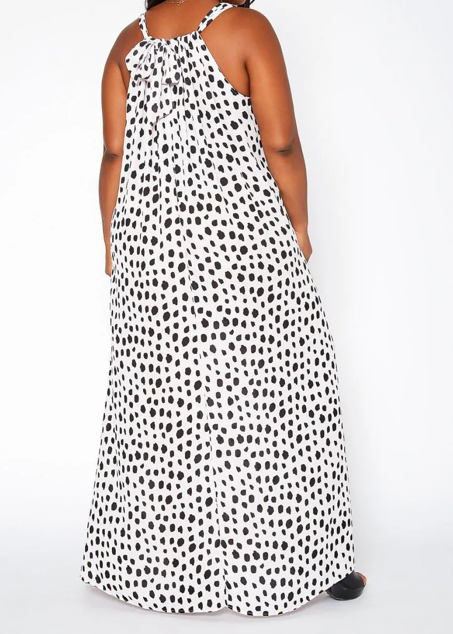 Hi Curvy Plus Size Women Dotted Print Maxi Flare Dress