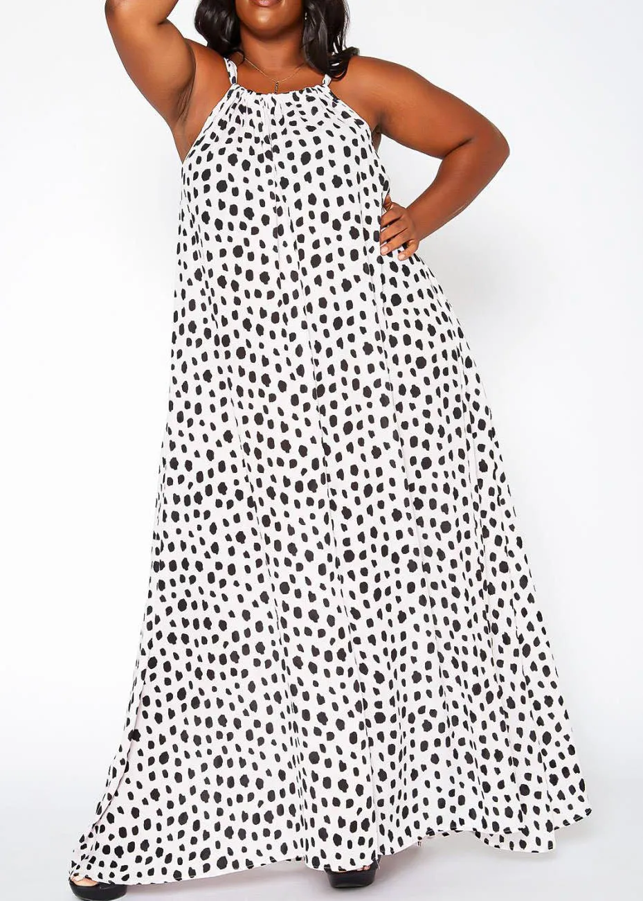 Hi Curvy Plus Size Women Dotted Print Maxi Flare Dress