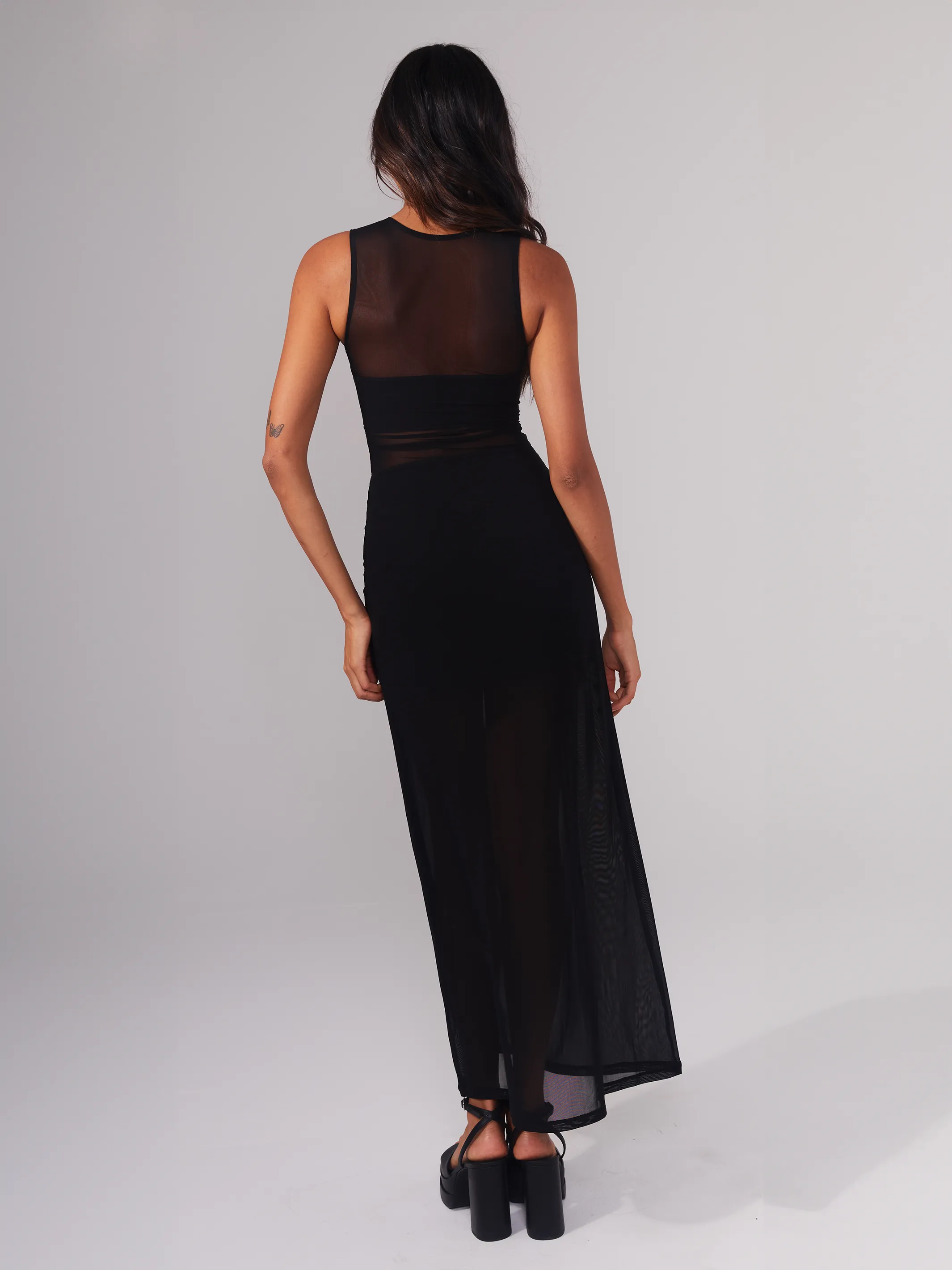 High Neck Mesh Brami Maxi Dress