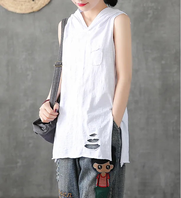 Hooded Summer Women Casual Blouse Cotton Linen Shirts  Women Tops DZA2005313