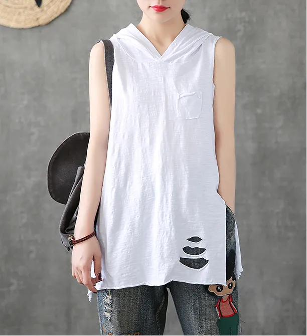 Hooded Summer Women Casual Blouse Cotton Linen Shirts  Women Tops DZA2005313