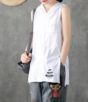 Hooded Summer Women Casual Blouse Cotton Linen Shirts  Women Tops DZA2005313