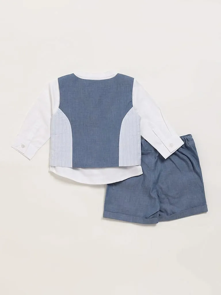 HOP Baby Blue Shirt, Waistcoat & Shorts Set