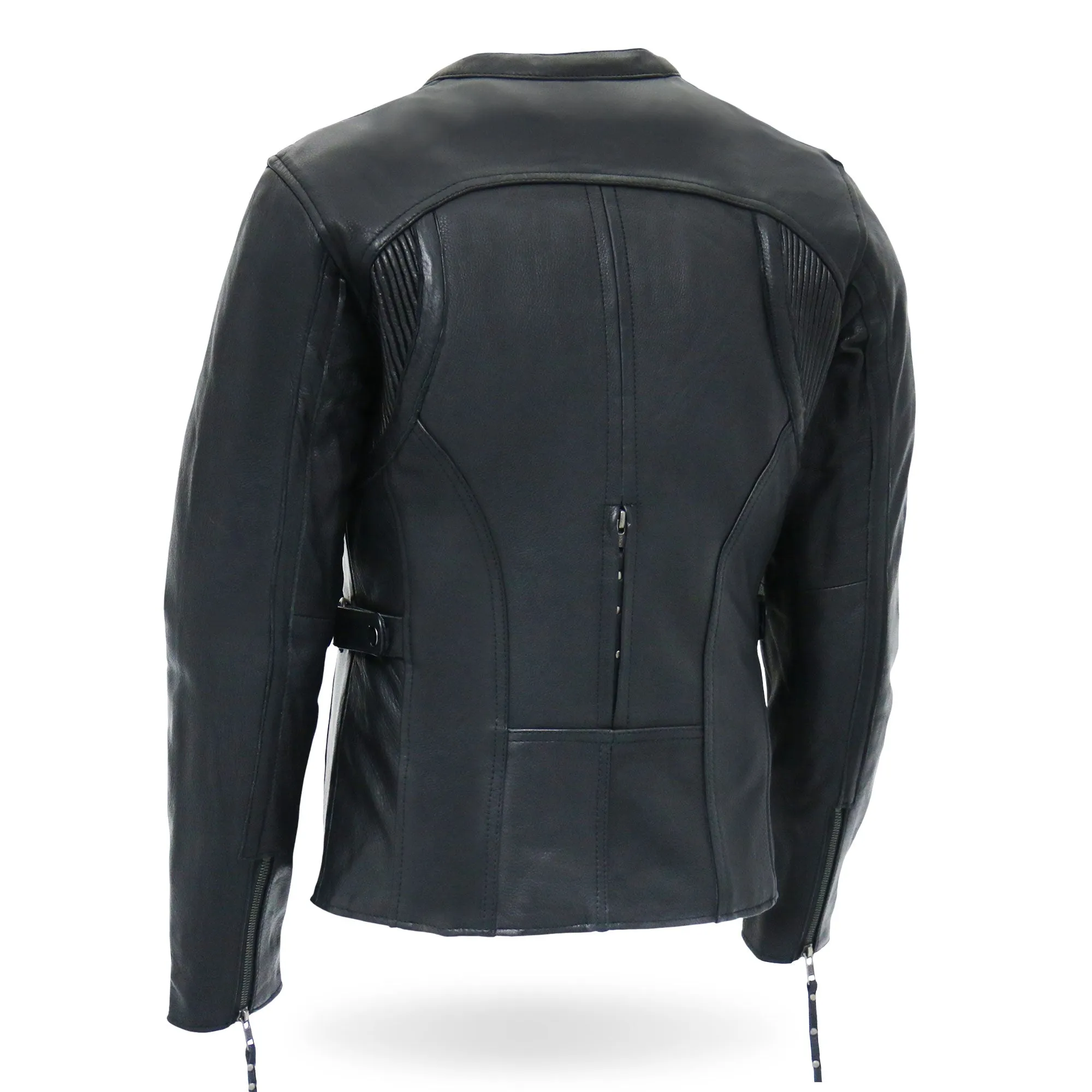 Hot Leathers JKL1032 Ladies Motorcycle Black Leather Biker Jacket with Vented Side Snaps