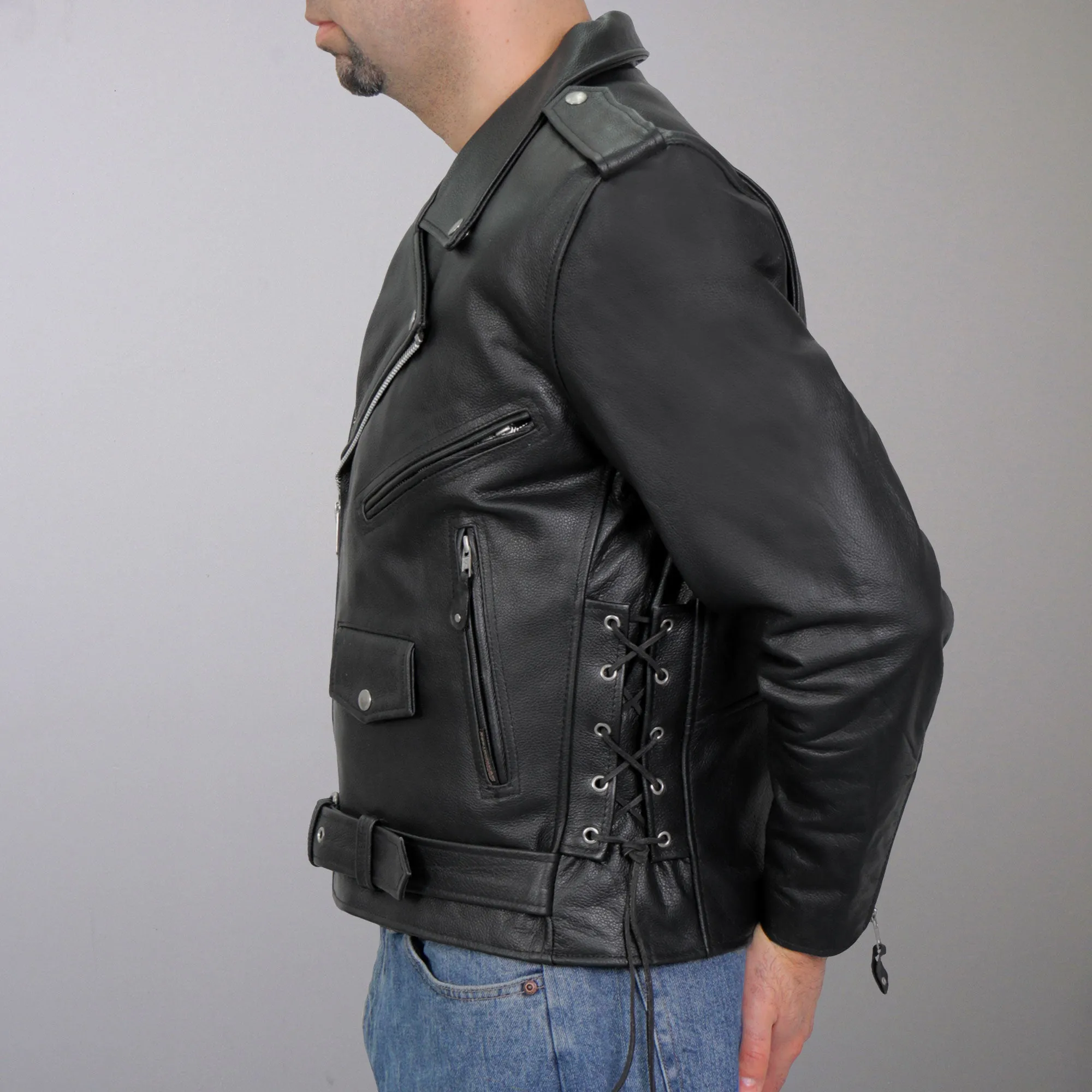 Hot Leathers JKM1002 Classic Men’s Motorcycle Leather Biker Jacket with Zip Out Lining