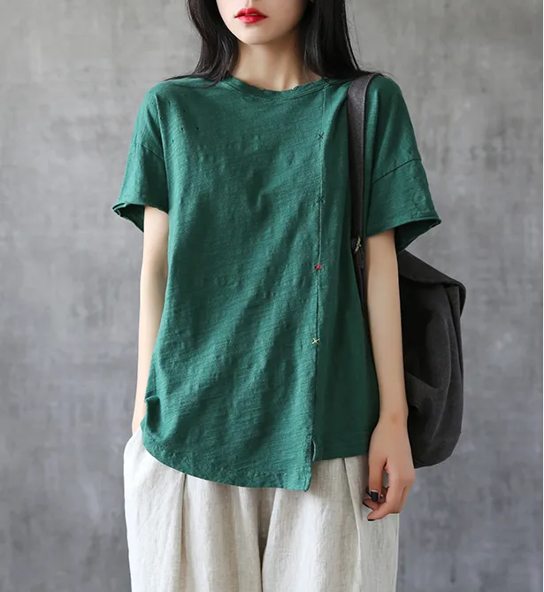 Irregular Hem Summer Women Casual Blouse Cotton Linen Shirts  Women Tops DZA2005245