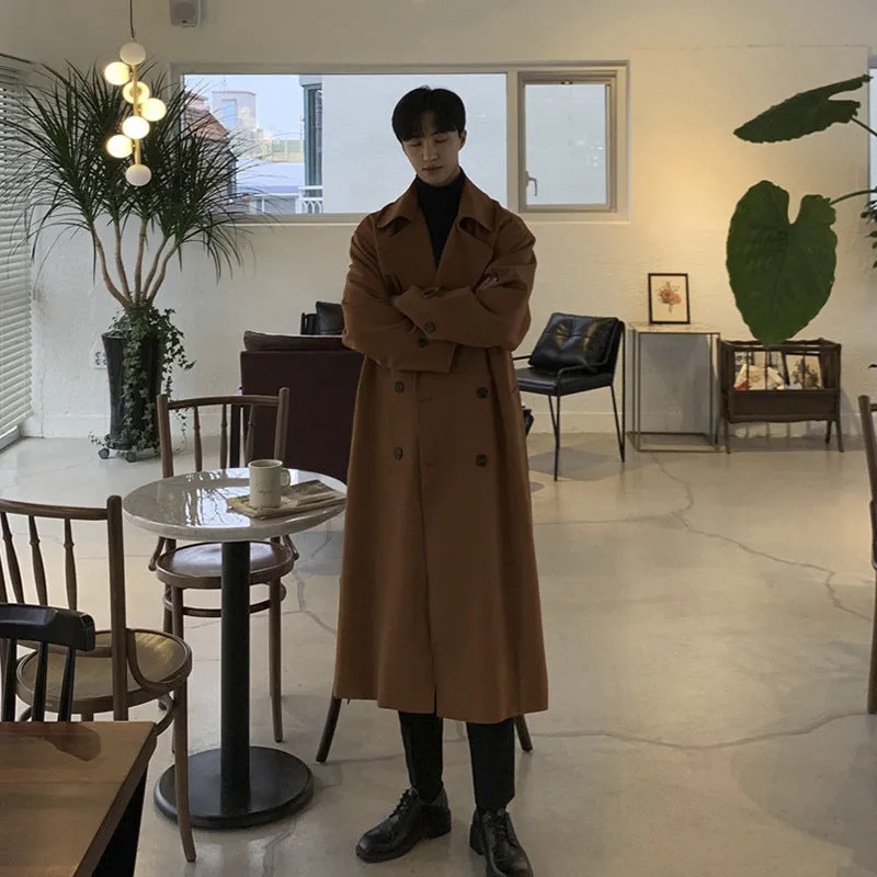 Jinquedai men fall outfits casual Winter Thickened Woolen Overcoat Men's Mid-Length Korean Style Loose Trendy Handsome over-the-Knee Trench Coat MX918-5155