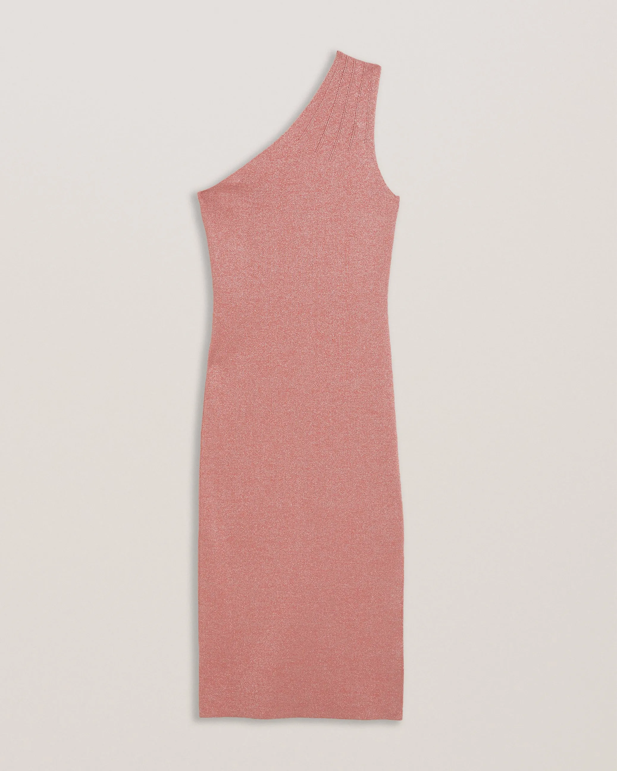 Kaleyy One Shoulder Lurex Knit Midi Dress Pl-Pink