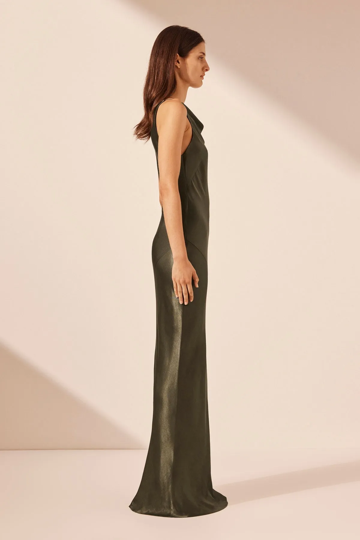 LA LUNE HIGH NECK COWL MAXI DRESS - FOREST