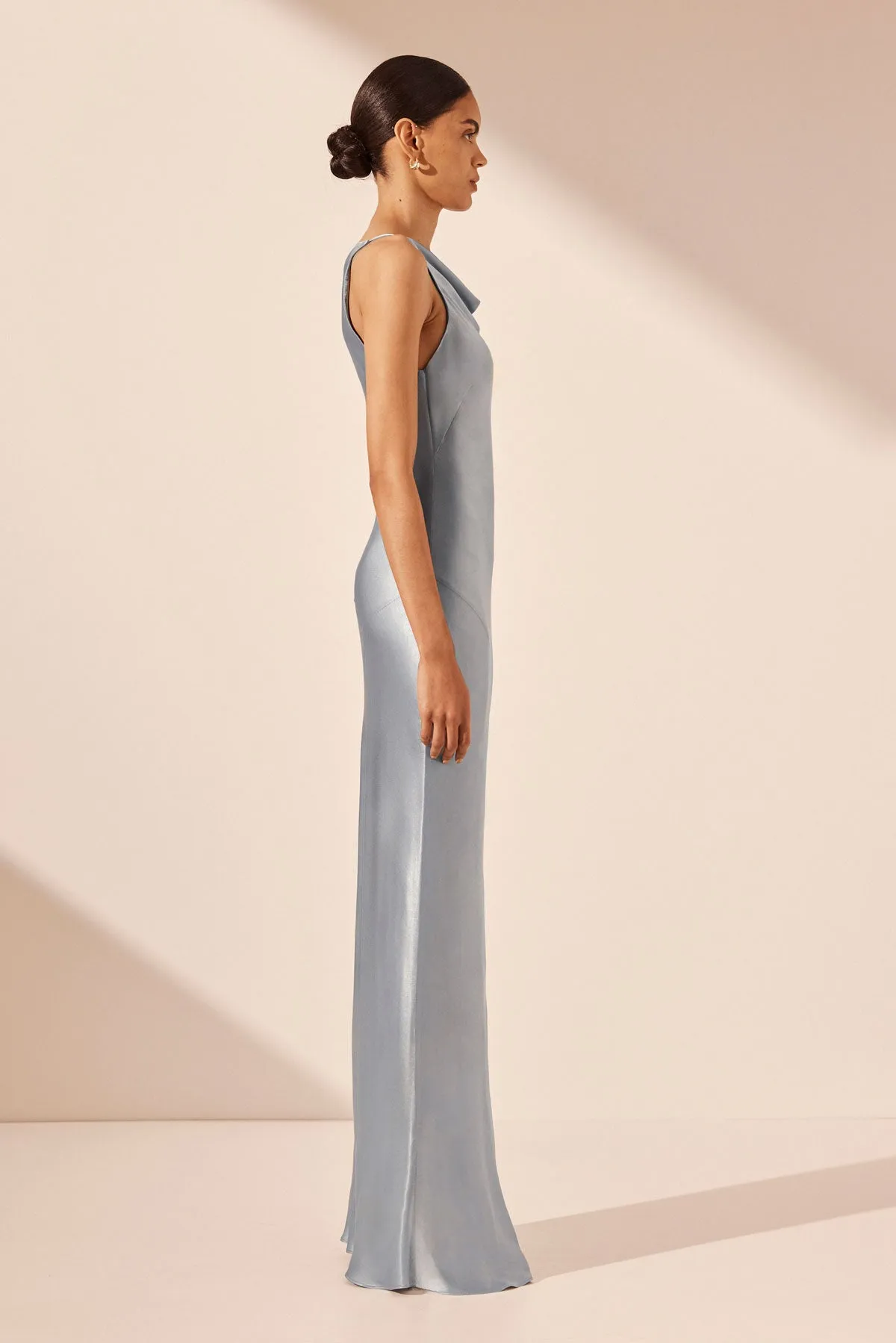 LA LUNE HIGH NECK COWL MAXI DRESS - POWDER BLUE