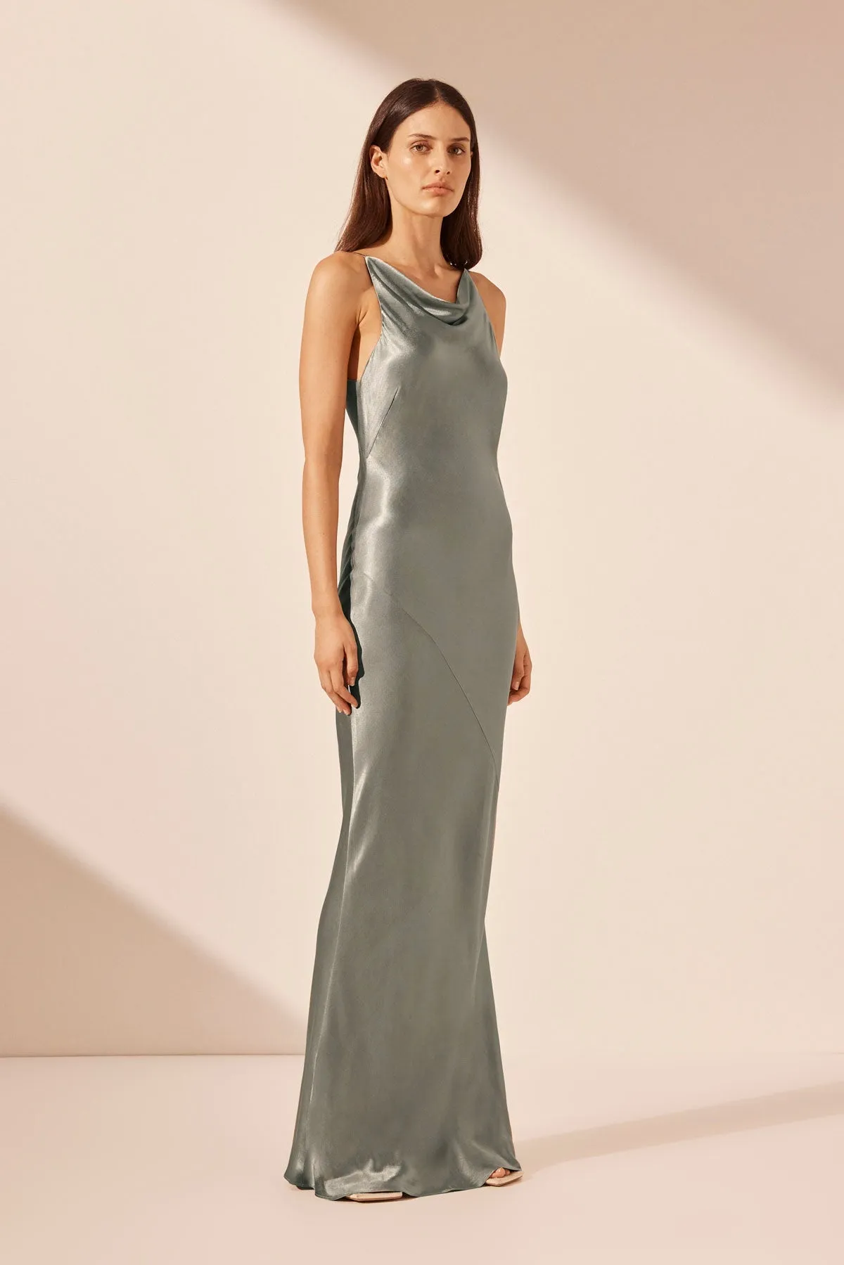 LA LUNE HIGH NECK COWL MAXI DRESS - SAGE