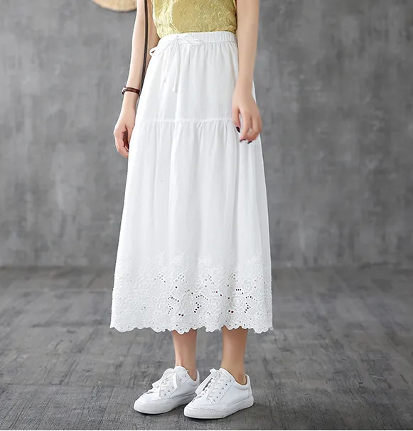 Lace Casual Cotton Linen  loose fitting Women's Skirts  DZA200621