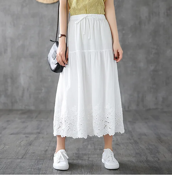 Lace Casual Cotton Linen  loose fitting Women's Skirts  DZA200621