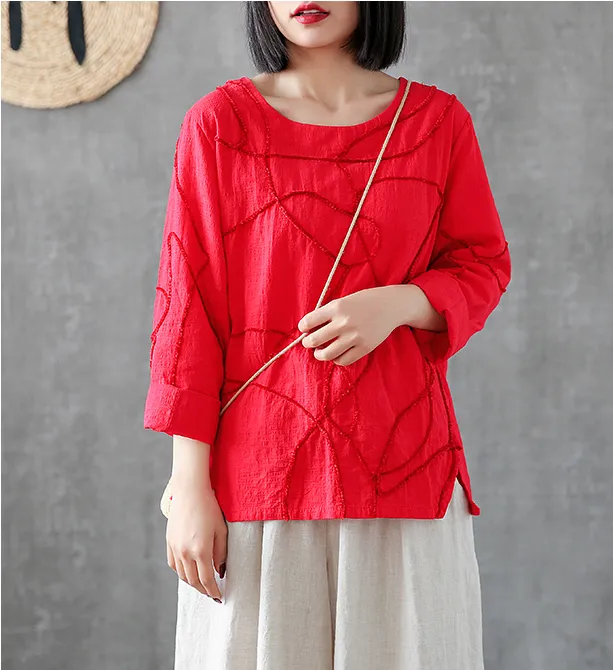 Length Sleeve Spring Summer Women Casual Blouse Cotton Linen Shirts  Women Tops DZA2005316