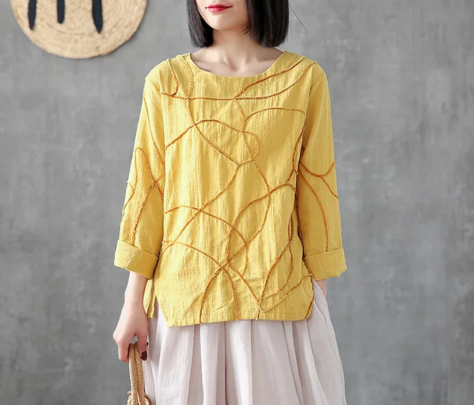 Length Sleeve Spring Summer Women Casual Blouse Cotton Linen Shirts  Women Tops DZA2005316