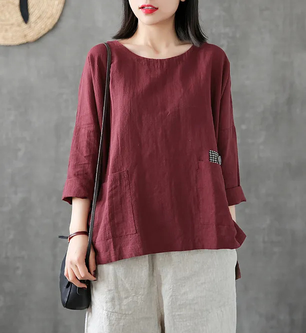 Length Sleeve Summer Women Casual Blouse Cotton Linen Shirts Tops DZA2007121