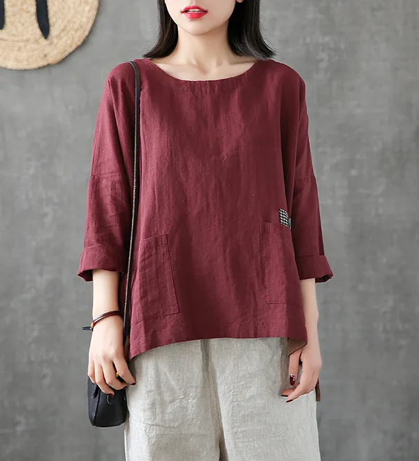 Length Sleeve Summer Women Casual Blouse Cotton Linen Shirts Tops DZA2007121