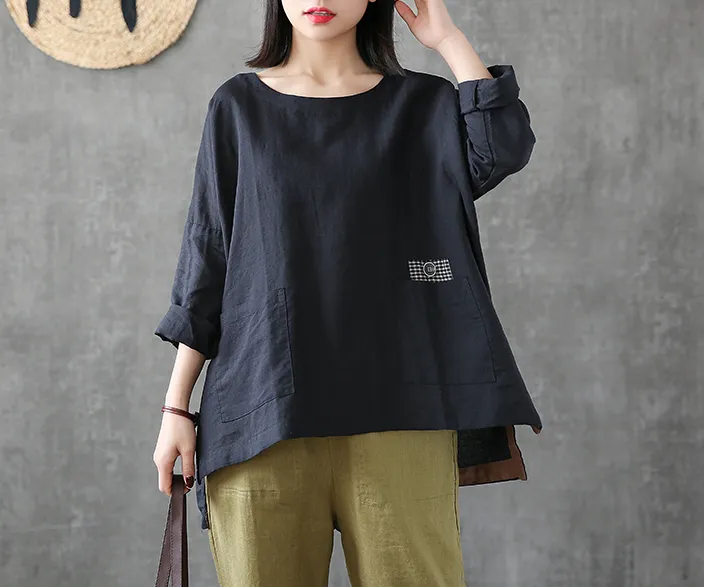 Length Sleeve Summer Women Casual Blouse Cotton Linen Shirts Tops DZA2007121