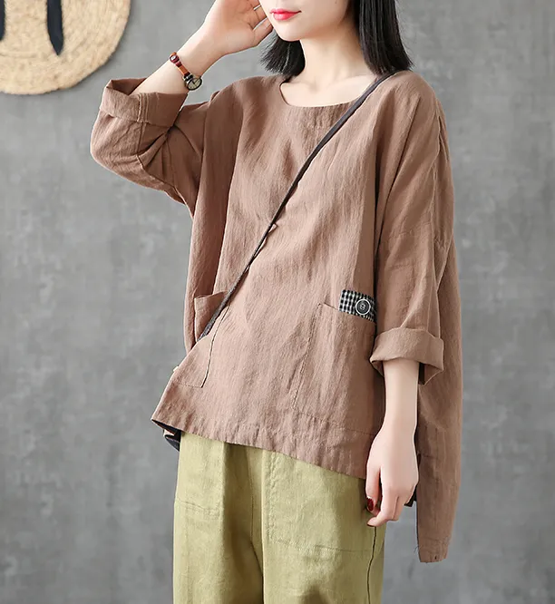 Length Sleeve Summer Women Casual Blouse Cotton Linen Shirts Tops DZA2007121